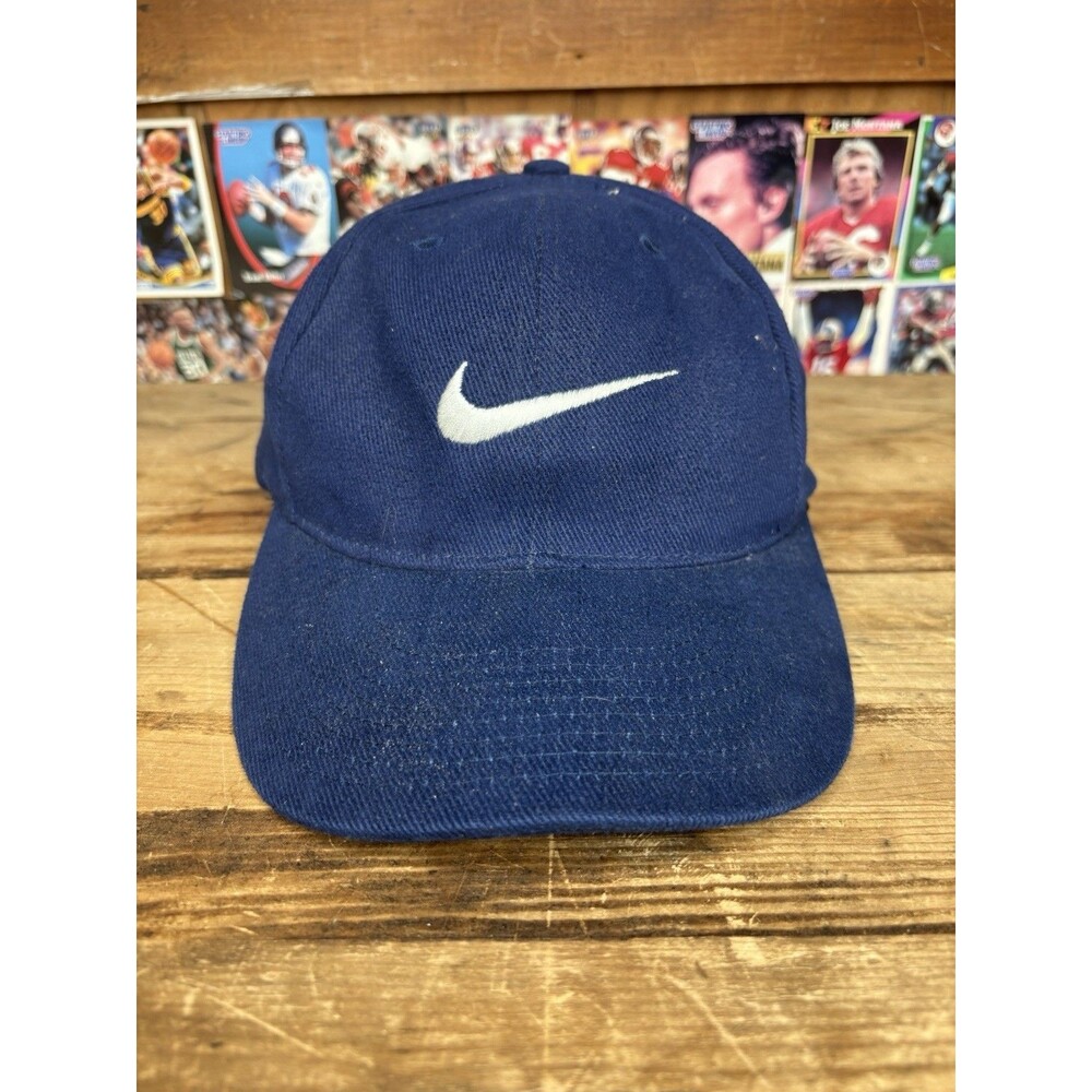 Nike Big Swoosh SnapBack Hat Cap Navy Blue Vintage 90s Baseball Center Check